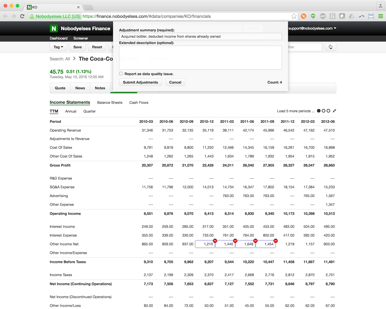 Adjust financials